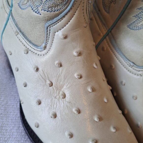 Mens Ostrich Imitation Western Rodeo Leather Boots white and‎ Blue Size 3.5 - Picture 14 of 16